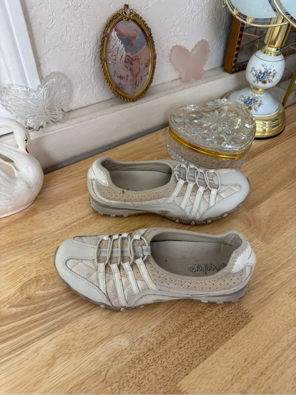 Skechers Y2K Sporty Ballet Flats Beige Mesh Slip On Sneakers Size 7
